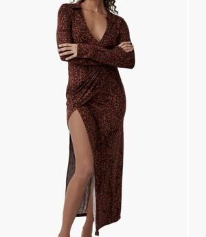 NWT Free People Jersey Knit Stretch Shayla Faux Wrap Dress Women's Size Large